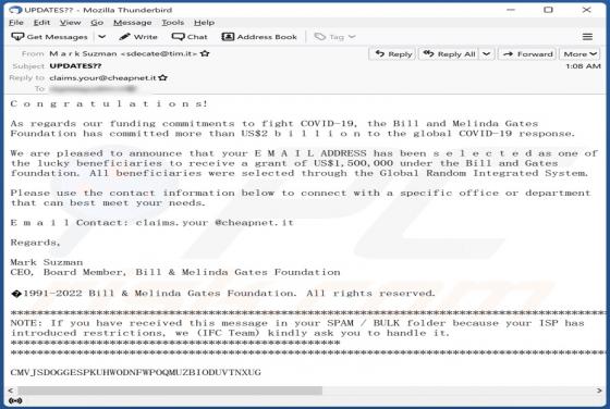 Funding Commitments To Fight COVID-19 Email Scam