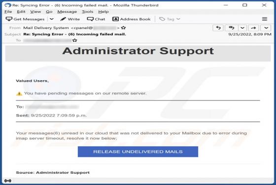 Pending Messages On Our Remote Server Email Scam