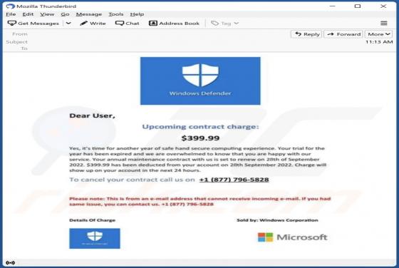 Windows Defender Email Scam