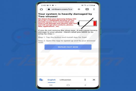 Your System Is Heavily Damaged POP-UP Scam (Android)