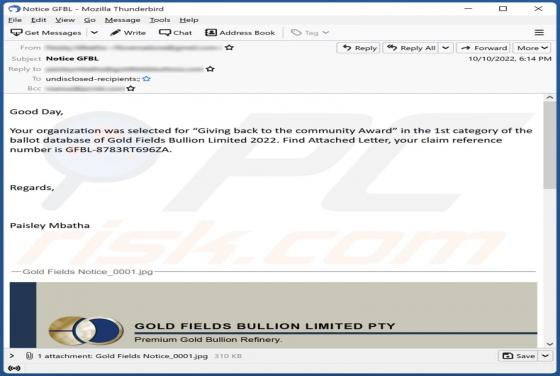 Gold Fields Bullion Limited Email Scam