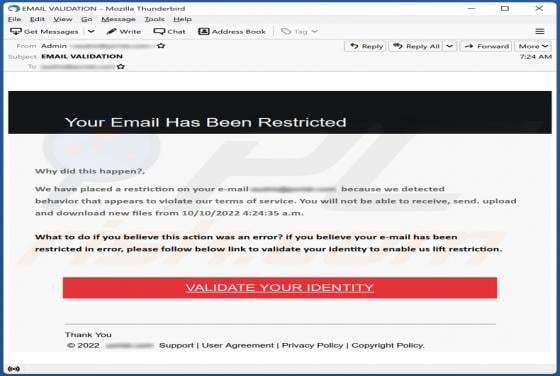 Your Email Has Been Restricted Email Scam