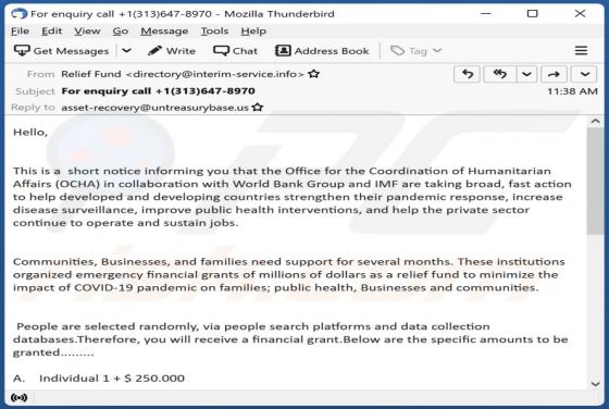 Coordination Of Humanitarian Affairs Email Scam