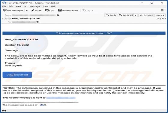 New Order Email Scam