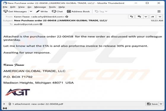 AMERICAN GLOBAL TRADE Email Scam