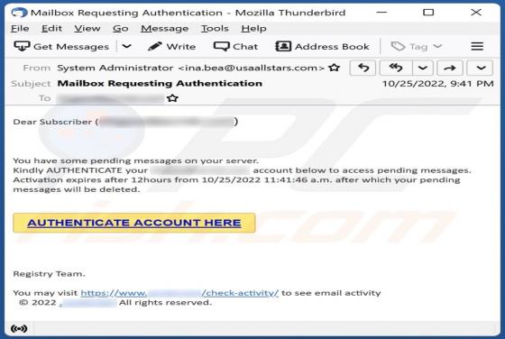Authenticate Account Email Scam