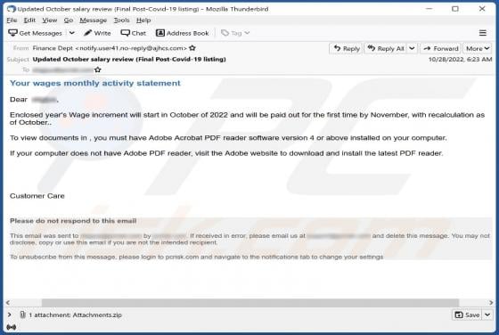 Your Wages Monthly Activity Statement Email Scam