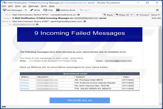 Incoming Failed Messages Email Scam