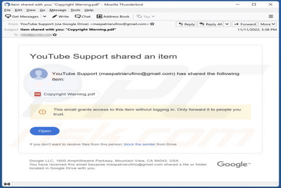 YоuTubе Suppоrt Shared An Item Email Scam