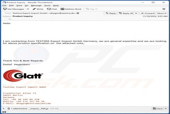 TEXTIMA Export Email Virus