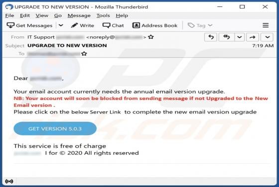 Annual Email Version Upgrade Email Scam