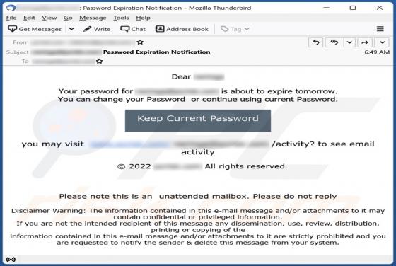 Your Password Is About To Expire Tomorrow Email Scam