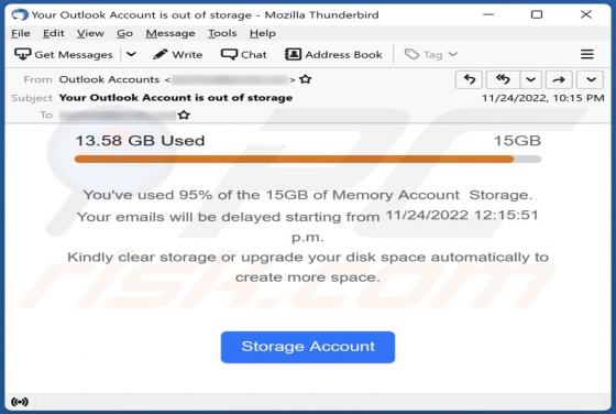 Used Memory Account Storage Email Scam