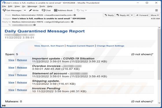 Daily Quarantined Message Report Email Scam