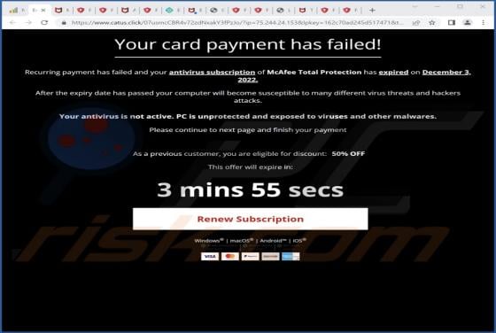McAfee - Your Card Payment Has Failed! POP-UP Scam