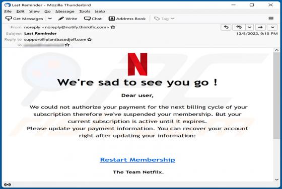 Netflix - We've Suspended Your Membership Email Scam