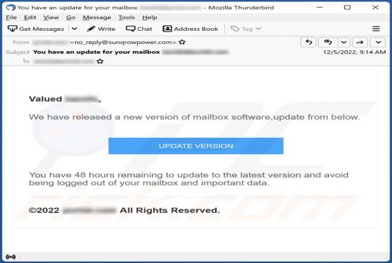 Mailbox Software Update Email Scam