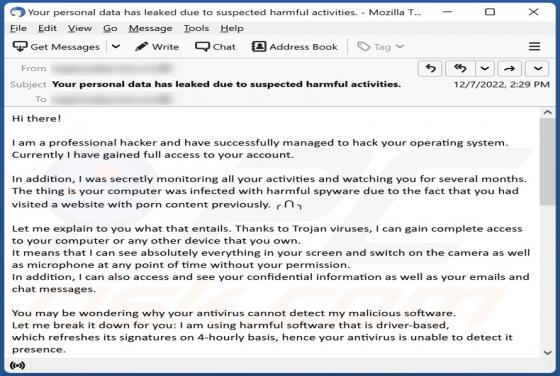 Professional Hacker Managed To Hack Your Operating System Email Scam