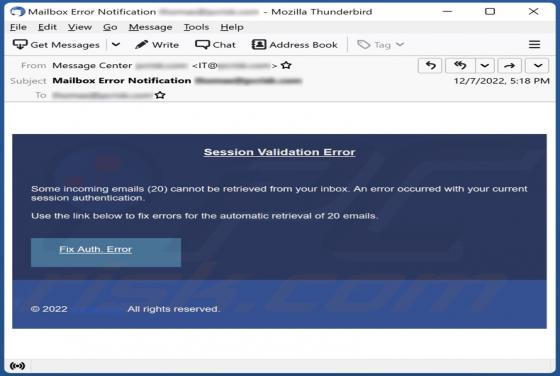 Session Validation Error Email Scam