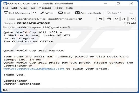 Qatar World Cup 2022 Pay-Out Email Scam