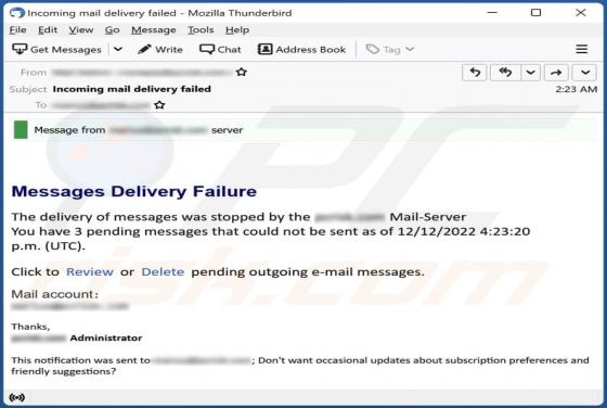 Messages Delivery Failure Email Scam