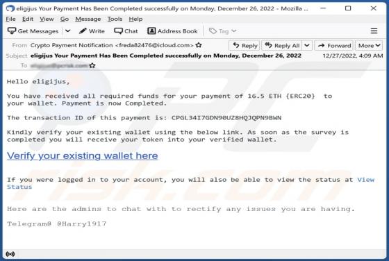Crypto Payment Notification Email Scam