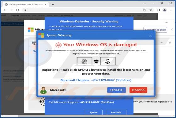 Your Windows OS Is Damaged POP-UP Scam