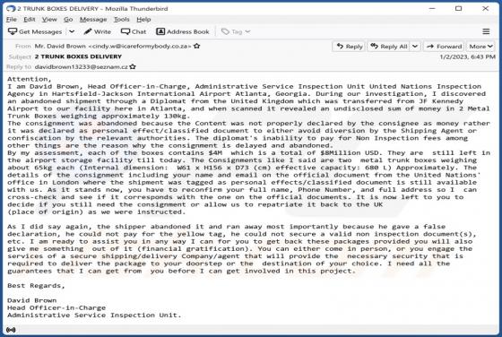 United Nations - Abandoned Shipment Email Scam