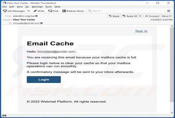 Mailbox Cache Is Full Email Scam