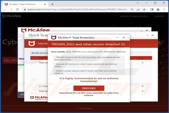 McAfee - TROJAN_2022 And Other Viruses Detected POP-UP Scam