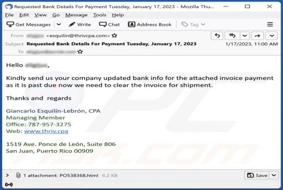 Send Us Your Company Updated Bank Info Email Scam