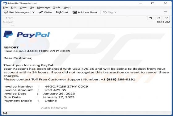 PayPal Account Has Been Charged Email Scam