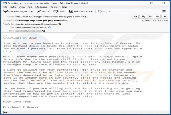 Fund Transfer Assistance Email Scam