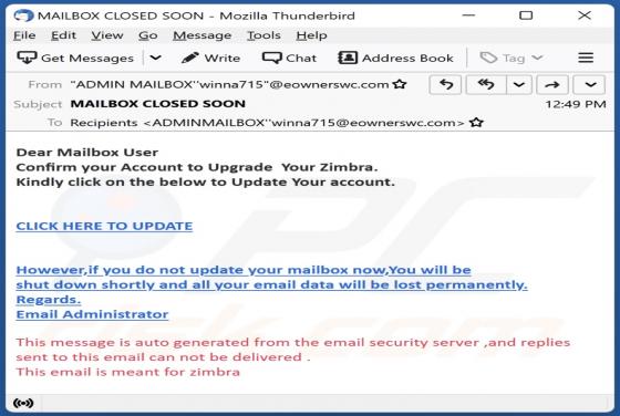 Upgrade Zimbra Account Email Scam