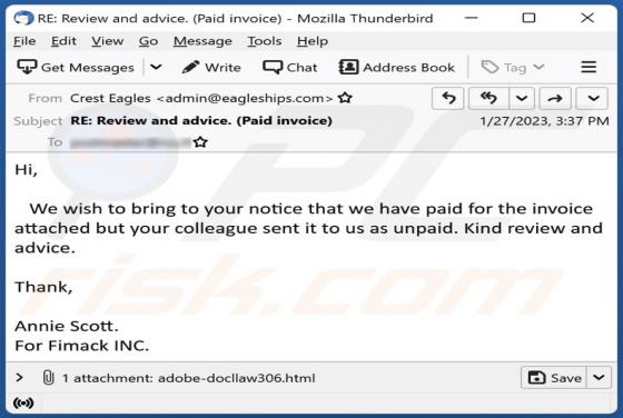 Paid/Unpaid Invoice Email Scam