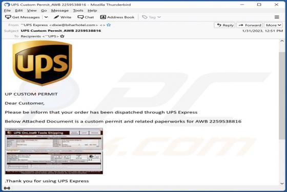UPS Custom Permit Email Scam