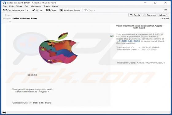 Payment For Apple Gift Card Email Scam