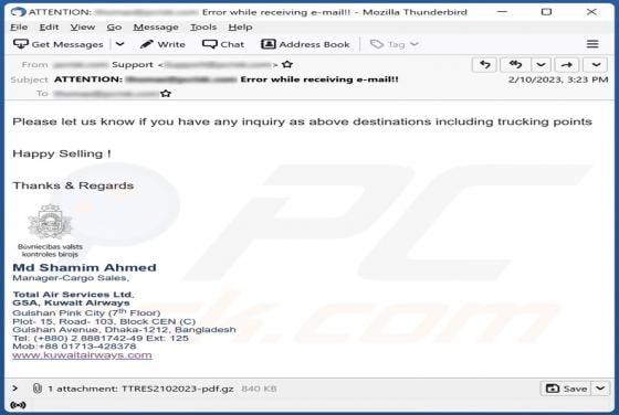 Kuwait Airways Email Virus