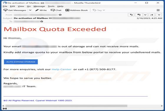 Mailbox Quota Exceeded Email Scam
