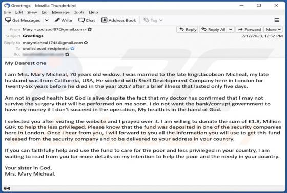 Care For The Poor And Less Privileged Email Scam