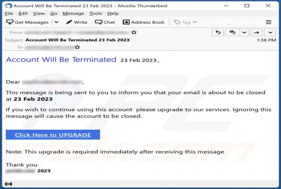 Account Will Be Terminated Email Scam