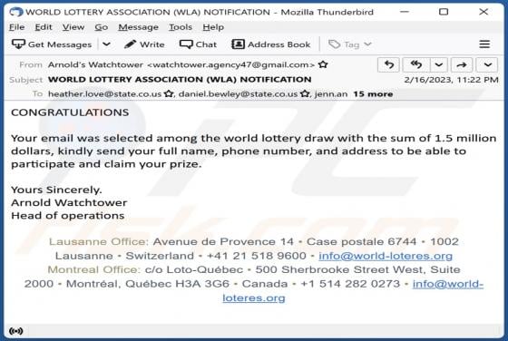 World Lottery Email Scam