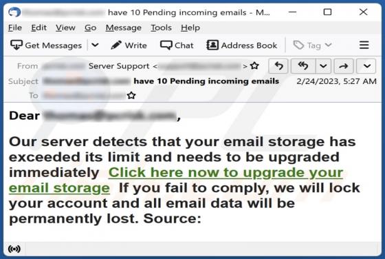 Email Storage Has Exceeded Its Limit Scam