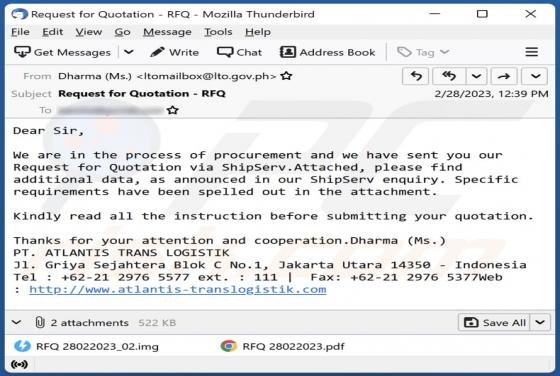 ATLANTIS TRANS LOGISTIK Email Virus