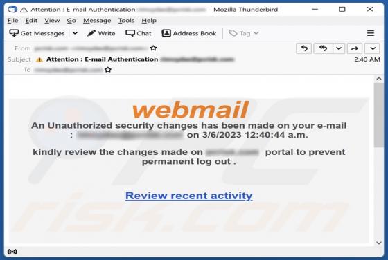 Webmail Security Changes Email Scam