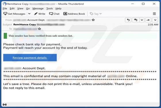 Bank Slip Email Scam