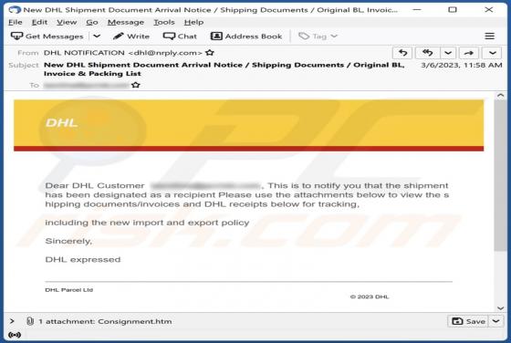 DHL - Shipment Designated Email Scam