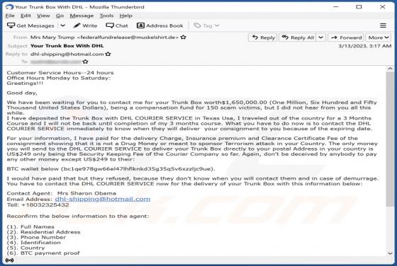 Trunk Box Delivery Email Scam