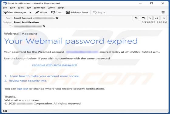 Webmail Password Expired Email Scam