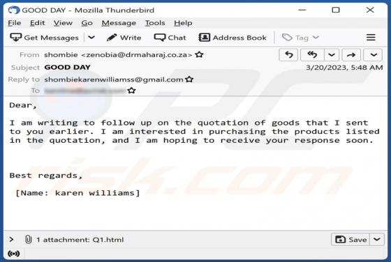 Quotation Of Goods Email Scam
